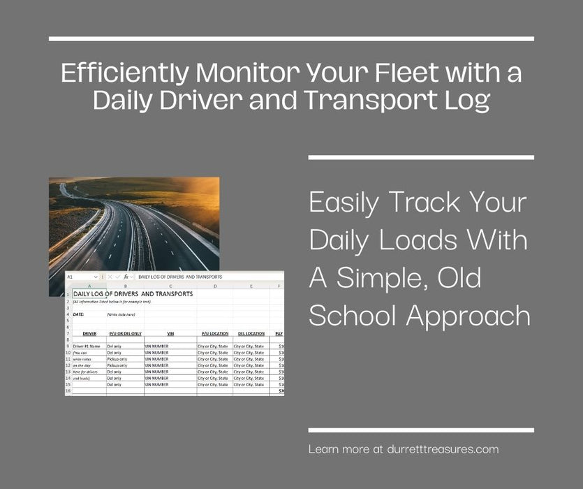 Daily Log of Drivers and Transports-Spreadsheet to Download Immediately