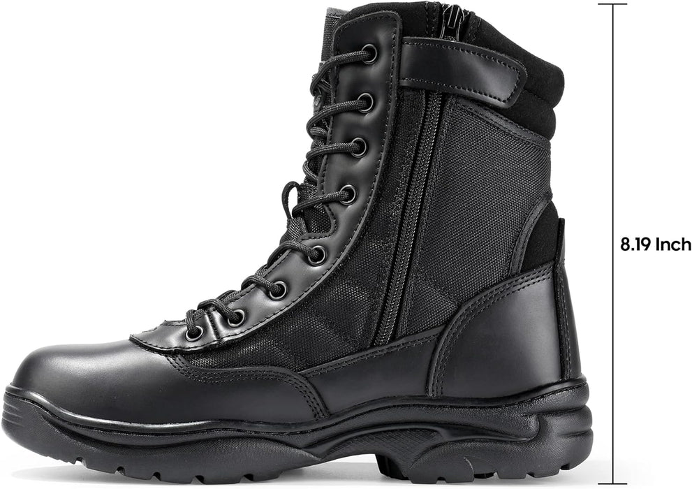 "Men's Military Tactical Side Zip Leather Combat Boots by "