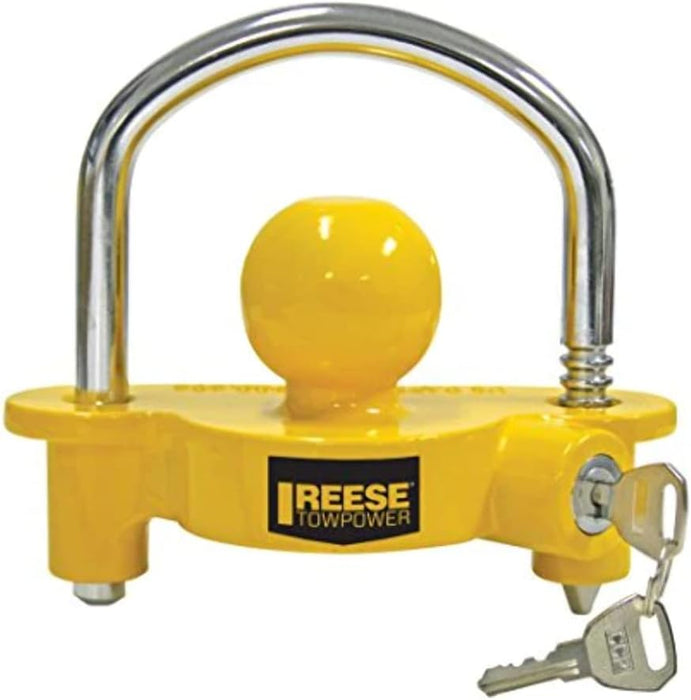 Towpower 72783 Coupler Lock, Adjustable Storage Security, Heavy-Duty Steel, Yellow and Chrome