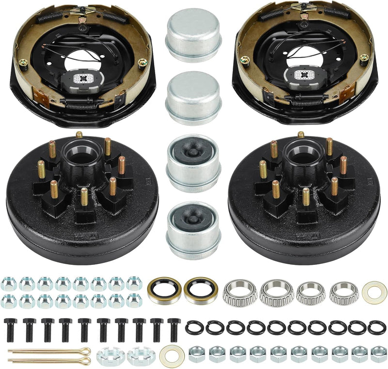 8 on 6.5" Bolt Circle Hub Drum Kits W/ 12" X 2" Left and Right Electric Brake for 7,000Lbs Trailer Axle,Cone Bearing