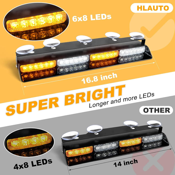 "Emergency Dash Strobe Lights: 2X16.8 Inch Amber White Security Light Bar with Controller"