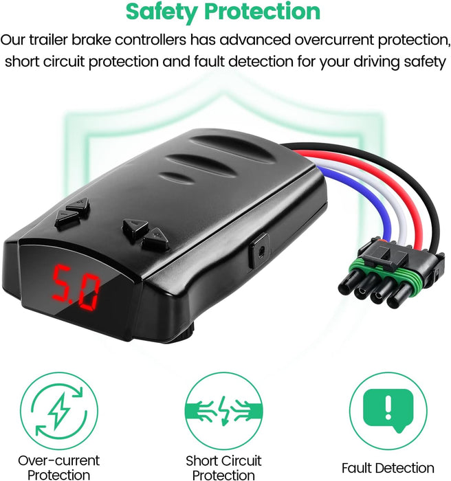 Trailer Brake Controller, Time-Delay Brake Controller for 1-4 Axles, Ideal for Light-Duty and Occasional Towing, Ensures Driving Safety on the Road