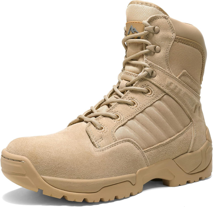 "Men's Military Tactical Side Zip Leather Combat Boots by "