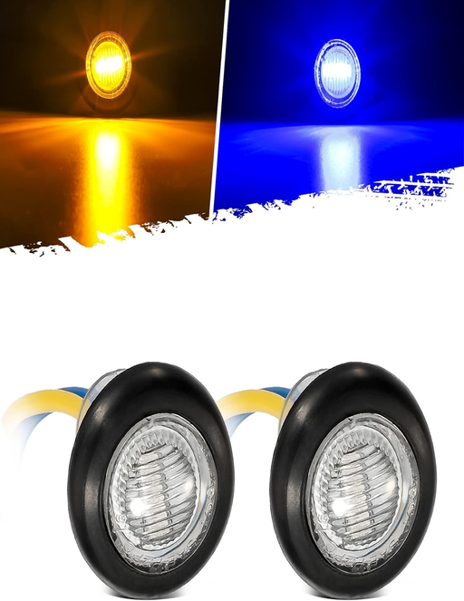 2Pcs Dual Color 3/4" round LED Marker Light Amber to White Auxiliary Light Side Marker Clearance Light Turn Signal Running Lights with Bullet Plug for Trailer Truck Pickup Camper RV