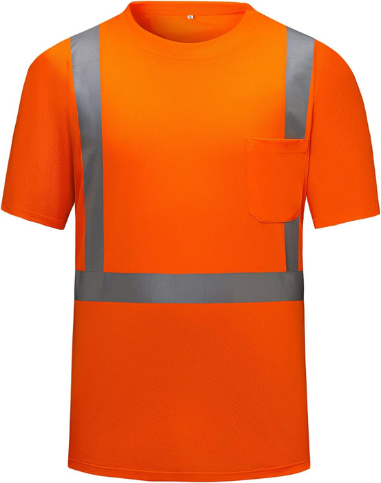 High Visibility Shirts Quick Dry Safety T Shirts with Reflective Strips and Pocket Short Sleeve Mesh Hi Vis Construction Work Class 2 Shirt for Men/Women Black Bottom Lime,Medium