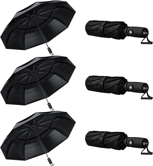 Windproof Travel Umbrellas for Rain - Easy Auto Open Close, Durable & Compact Umbrella, Strong Fiberglass Frame, Waterproof Canopy - Backpack, Purse, Portable Umbrella for Travel