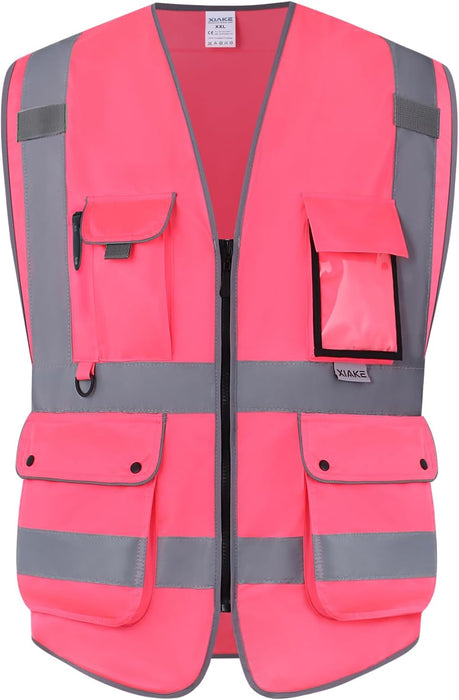 Multiple Pockets Class 2 High Visibility Reflective Safety Vest Men Women Work Construction Vest Meets ANSI Standards