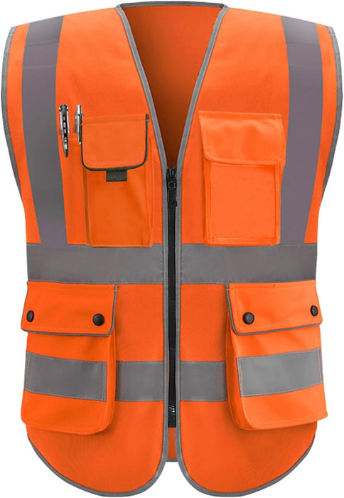 Multiple Pockets Class 2 High Visibility Reflective Safety Vest Men Women Work Construction Vest Meets ANSI Standards