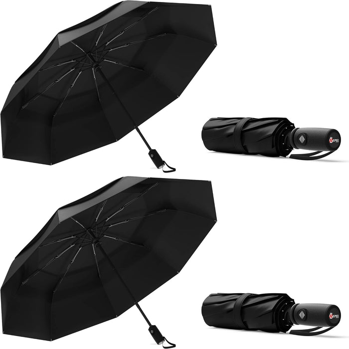 Windproof Travel Umbrellas for Rain - Easy Auto Open Close, Durable & Compact Umbrella, Strong Fiberglass Frame, Waterproof Canopy - Backpack, Purse, Portable Umbrella for Travel