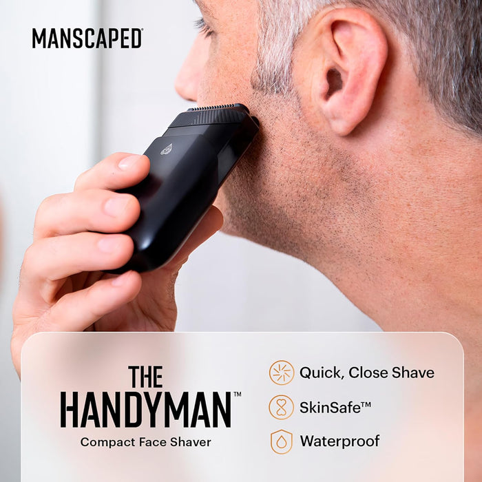 ® the Handyman™ Compact Face Shaver – Portable Men’S Travel Facial Hair Groomer, USB-C Rechargeable Electric Razor, Waterproof, Cordless, Dual-Action Skinsafe® Long-Hair Leveler & Foil Blades