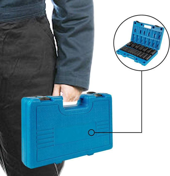 Impact Socket Set 1/2 Inches 19 Piece, Deep Socket, 6-Point Sockets, Rugged Construction, Cr-V, 1/2 Inches Drive Socket Set Impact 3/8 Inch - 1-1/2 Inch, with a Storage Cage