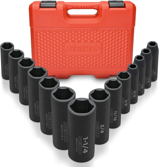 02475A 1/2" Drive Deep Impact Socket Set, 14 Piece | 6 Point Metric Sizes (11-32 Mm) | Cr-V Steel