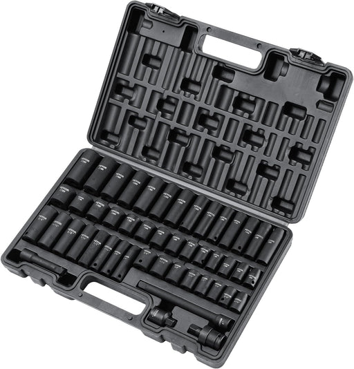 Impact Socket Set 1/2 Inches 19 Piece, Deep Socket, 6-Point Sockets, Rugged Construction, Cr-V, 1/2 Inches Drive Socket Set Impact 3/8 Inch - 1-1/2 Inch, with a Storage Cage