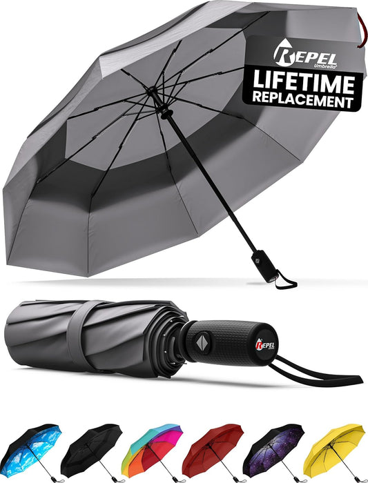 Windproof Travel Umbrellas for Rain - Easy Auto Open Close, Durable & Compact Umbrella, Strong Fiberglass Frame, Waterproof Canopy - Backpack, Purse, Portable Umbrella for Travel