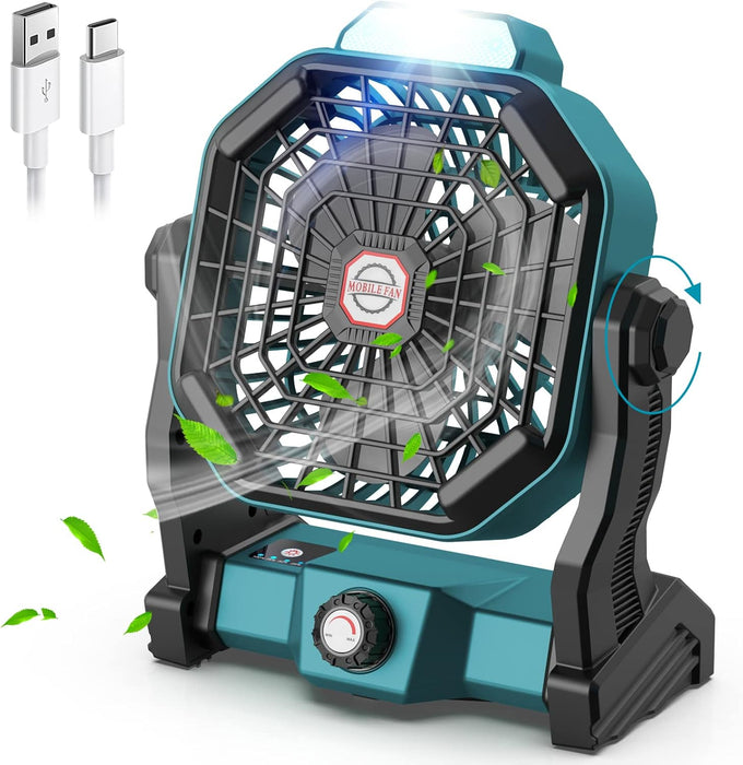 Portable Rechargeable Camping Fan for Tent, 10400Mah Battery Operated Outdoor Fan with Hanging Hook, LED Lantern, 270° Rotation, 10-Inch Small Quiet Personal Usb Cooling Fan for Travel