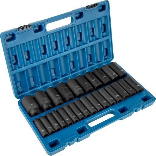 Impact Socket Set 1/2 Inches 19 Piece, Deep Socket, 6-Point Sockets, Rugged Construction, Cr-V, 1/2 Inches Drive Socket Set Impact 3/8 Inch - 1-1/2 Inch, with a Storage Cage