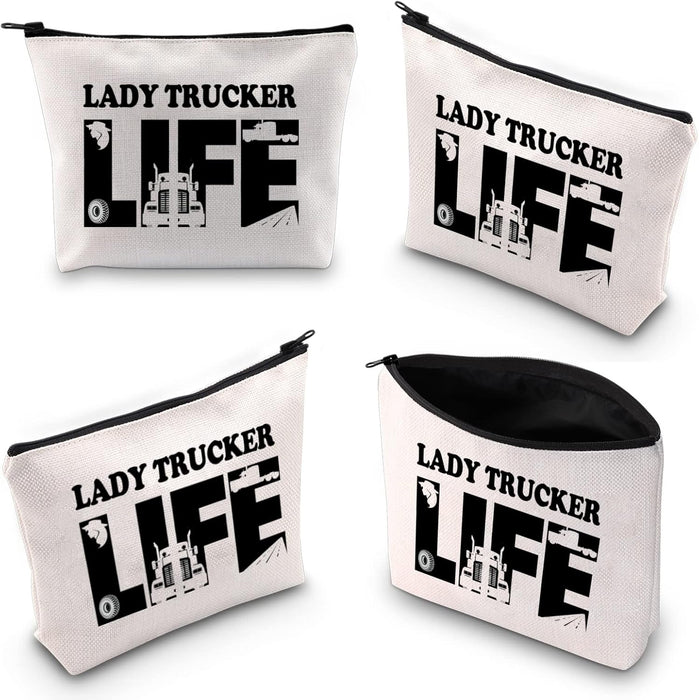 Lady Trucker Makeup Bag Lady Trucker Life Truck Driving Gifts Womens Female Truck Driver Zipper Pouch (LADY TRUCKER LIFE)