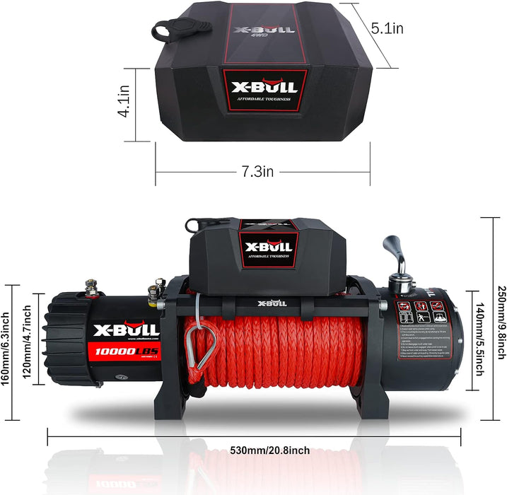 Winch 10000 Lb. Load Capacity Electric Winch Kit 12V Synthetic Rope,Waterproof Electric Winch with Hawse Fairlead, with Wireless Handheld Remote and Corded Control Recovery