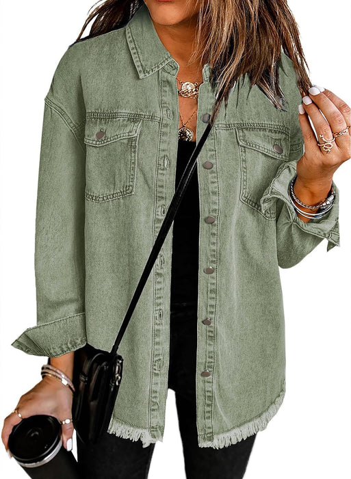 Women'S Oversized Denim Jacket Casual Long Boyfriend Distresse Jean Jacket Autumn Spring