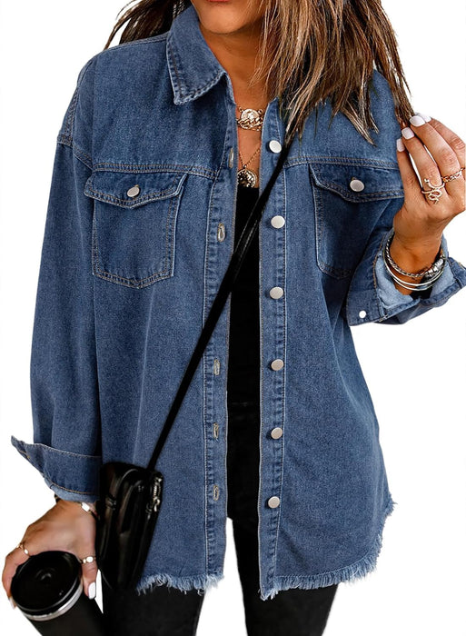 Women'S Oversized Denim Jacket Casual Long Boyfriend Distresse Jean Jacket Autumn Spring