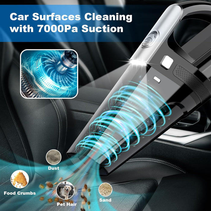 Car Vacuum, Portable Car Vacuum Cleaner with 7000PA Suction, DC 12V High Power 16.4Ft Cord Wired Vacuum Cleaner for Car, LED Light, Lightweight, 0.33L Capacity, Storage Bag, Black, VC008C