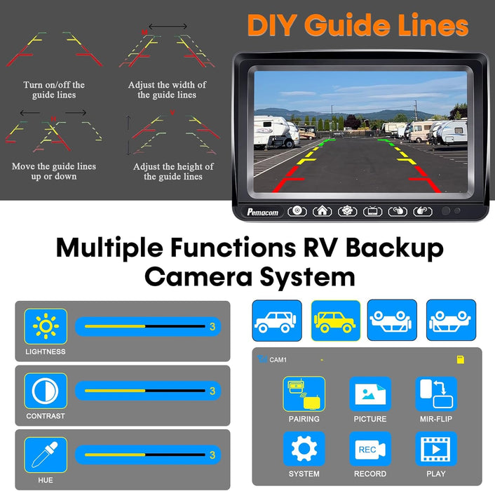 Wireless RV Backup Camera Install-Free for Trailer: 7 Inch Recording Monitor Solar RV Rear View Camera Long Battery Life - Strong Magnetic RV Camera HD 1080P for Furrion Voyager Series Rvs Trucks