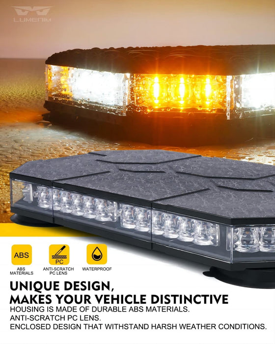 Rooftop Strobe Beacon Lights Bar W/Control Panel, Magnetic Emergency Traffic Warning Flashing Plow LED Light for Construction Vehicles Trucks Snowplow Postal Mail White/Amber (Patent Design)