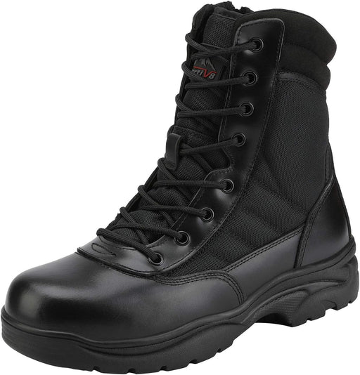 "Men's Military Tactical Side Zip Leather Combat Boots by "