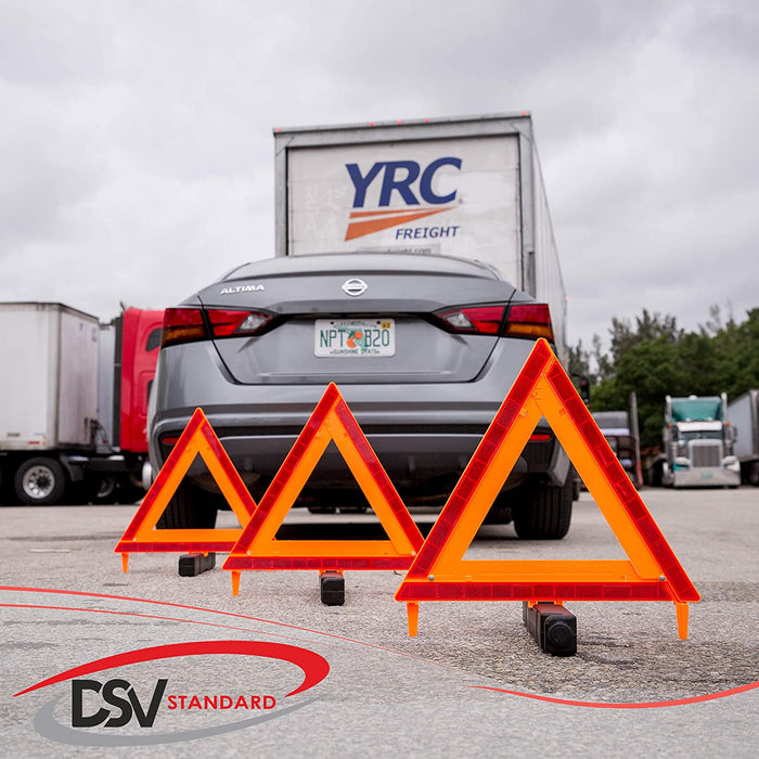 Warning Triangles, Safety Triangles DOT Approved, Plastic, 3 Pack, Reflective Triangles with Heavy Base, FMVSS 571.125 &Carrying Case Included