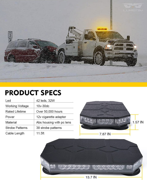 Rooftop Strobe Beacon Lights Bar W/Control Panel, Magnetic Emergency Traffic Warning Flashing Plow LED Light for Construction Vehicles Trucks Snowplow Postal Mail White/Amber (Patent Design)