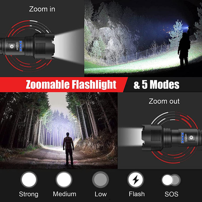 Rechargeable Flashlights High Lumens, Super Bright LED Flashlight 8000 Lumens, Zoomable IPX4 Waterproof Flash Light, Handheld Tactical Flashlight for Camping Emergencies