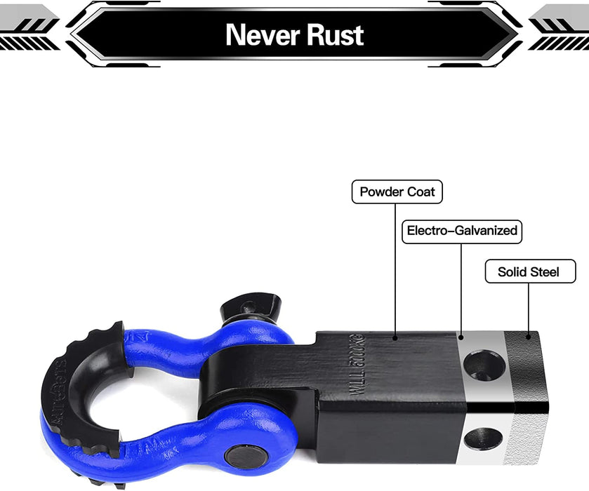 Shackle Hitch Receiver 2", 45,000 Lbs Break Strength Heavy Duty Receiver with 5/8" Screw Pin, 3/4" D Ring Shackles, Towing Accessories for Vehicle Recovery Off-Road, Blue&Black