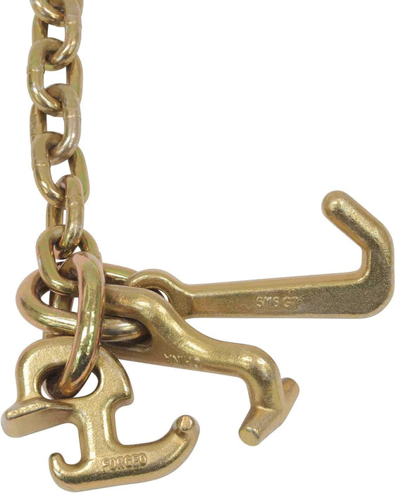 5/16" Grade 70 V-Chain Bridle W/Rtj Cluster Hooks & Grab Hooks - 3' Legs Transport Tow Truck Chains for Car Towing - 4700 LBS WLL - for Flatbed Trailer Wrecker Recovery