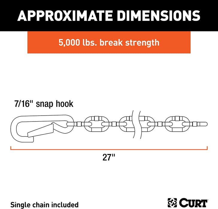 80313 27-Inch Trailer Safety Chain with 7/16-In Snap Hook, 5,000 Lbs Break Strength