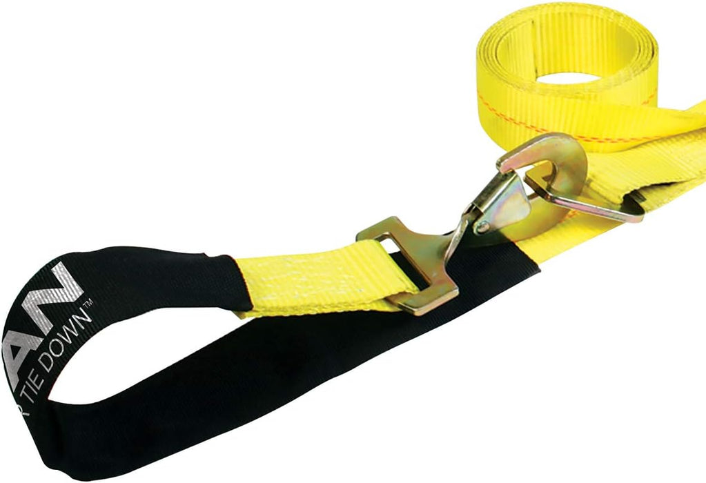 Axle Tie down Combo Strap with Snap Hook Ratchet - 2 Inch X 114 Inch - 4 Pack - Classic Yellow - 3,300 Pound Safe Working Load