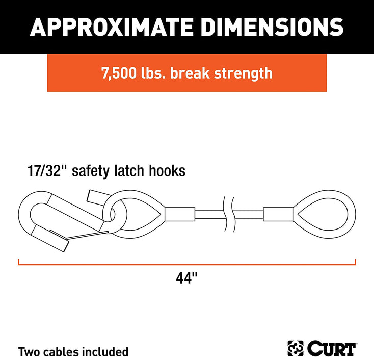 44-Inch Vinyl-Coated Trailer Safety Cables, 17/32-In Snap Hooks, 7,500 Lbs Break Strength, Pack of 2 , Black