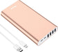 Portable Charger 20000Mah Power Bank 4 USB Outputs Aluminum Polymer Portable Battery Charger 2.0A Max Input Compatible with Iphone 13 11 XR for Road Trips Camping Picnic - Rose Gold