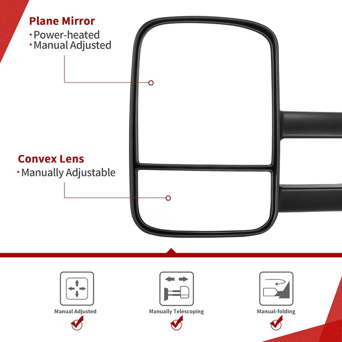 Towing Mirrors Compatible with 2007-2013 Chevy Silverado 1500 Avalanche Tahoe, 2007-2014 GMC Yukon XL 1500/2500, Sierra 2500 HD/3500 HD Manual Adjusted Telescoping Foldable