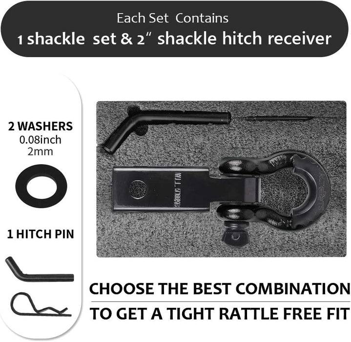 Tow Hitch Receiver 2", 45,000 Lbs Break Strength Heavy Duty Receiver with 5/8" Screw Pin, 3/4 Shackle, Towing Accessories for Vehicle Recovery Off-Road Black&Black