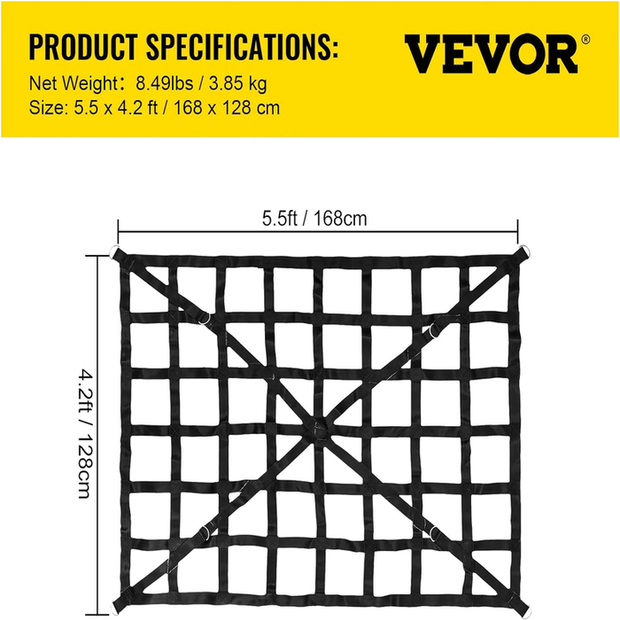 4.2' X 5.5' Cargo Net with Cam Buckles & S-Hooks, Cross Strap Truck Bed Cargo Net 50" X 66", Heavy Duty Cargo Nets Capacity 1100LBS for Pickup Trucks Trailer SUV Jeeps