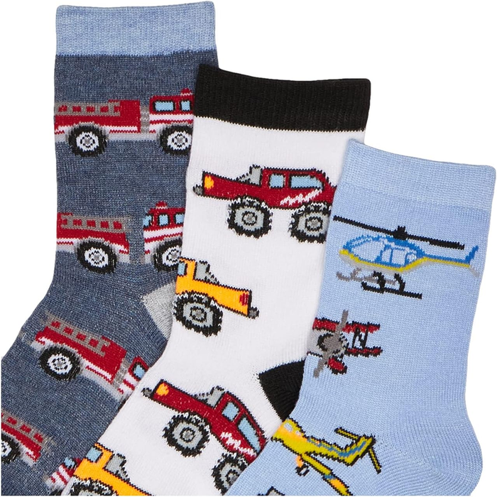 Little Boys Trains Trucks Cars Pattern Crew Socks 6 Pack