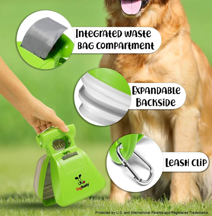 Portable Pooper Scooper with Bag Attachment, Leash Clip and Bags - for Small and Large Dogs (Medium, Kiwi)