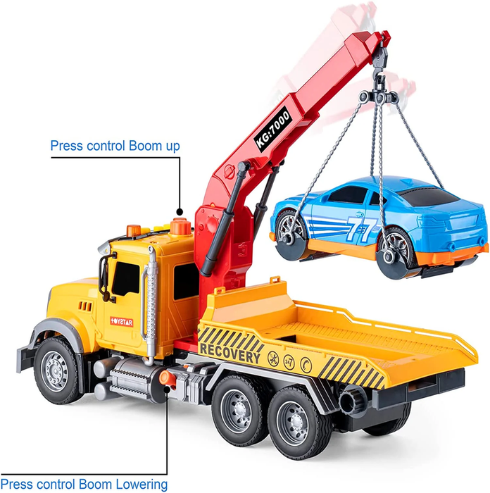 Big Tow Trucks Toy Trucks with Hook and Car for Boys Pull Back Truck Toys with Light and Sound for Kids (1:18 Plastic Tow Truck)