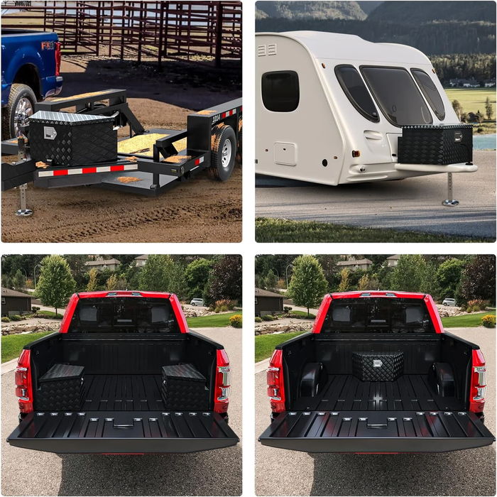 26 Inch Trailer Tongue Box Universal for ATV UTV RV Truck, Gloss Black Utility Aluminum Cargo Storage Organizer Toolbox Tool Box with Lock & Keys