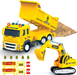 2 Pack Construction Toy Trucks - 1:12 SCALE Dump Truck + Excavator Truck with Lights and Sounds, Push and Go Realistic Big Truck Toy, Construction Vehicle Excavator Toy for Boys Ages 3, 4, 5, 6, 7, 8+