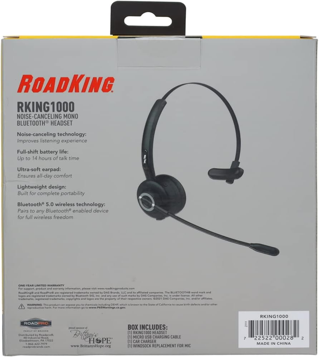 Truck Driver Headset RKING1000 Noise Cancelling Bluetooth(R) Headset Mono Wireless Headset with Advanced Noise Cancellation and Mic