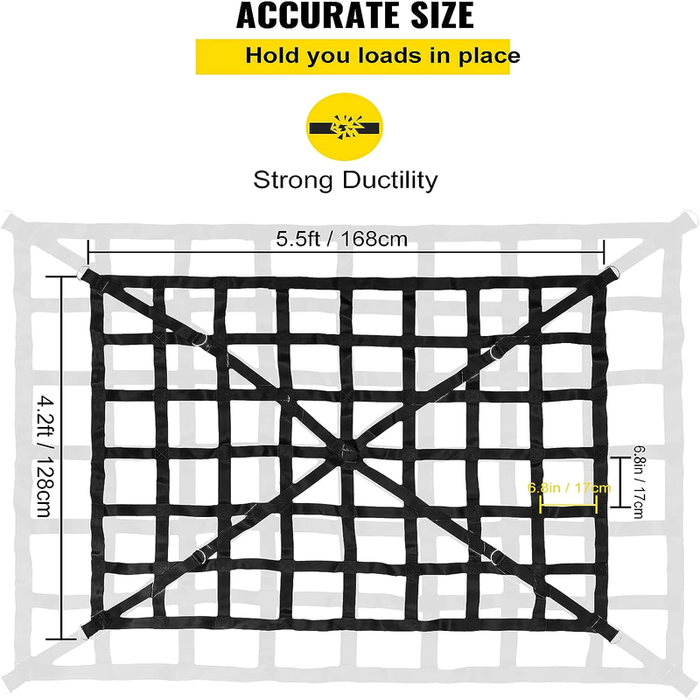 4.2' X 5.5' Cargo Net with Cam Buckles & S-Hooks, Cross Strap Truck Bed Cargo Net 50" X 66", Heavy Duty Cargo Nets Capacity 1100LBS for Pickup Trucks Trailer SUV Jeeps