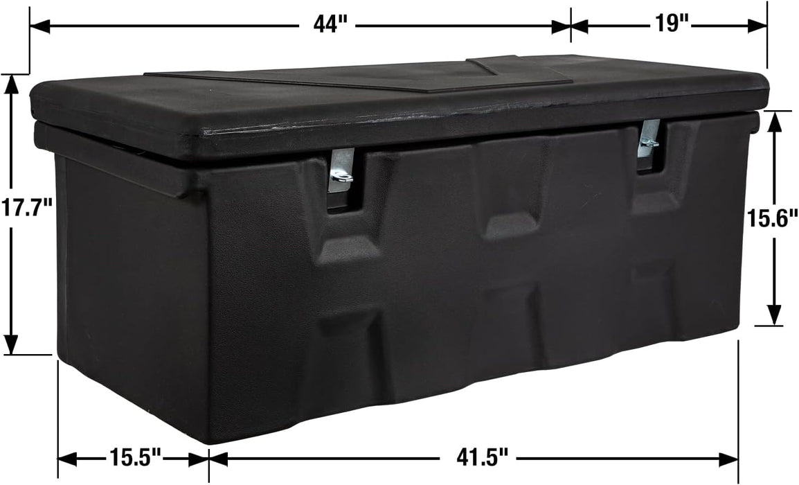 Buyers Products 1712240 Black Poly All-Purpose Chest, 44 X 17.5 X 19 Inch, 6.3 Cu. Ft, Polymer Truck Tool Box, Made in the USA, Contractor Toolbox for Storage and Organization, Durable Job Box