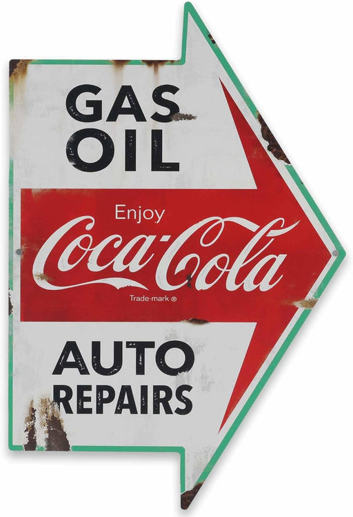 Coca-Cola Auto Shop Metal Sign - Gas, Oil, Auto Repairs Distressed Metal Wall Decor for Garage, Car Shop, or Man Cave