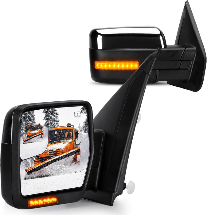 Towing Mirrors for 2004 2005 2006 2007 2008 2009 2010 2011 2012 2013 2014 Ford F-150 F150 Chrome Tow Mirror W/Power Heated Turn Signal Running Puddle Light Set of 2